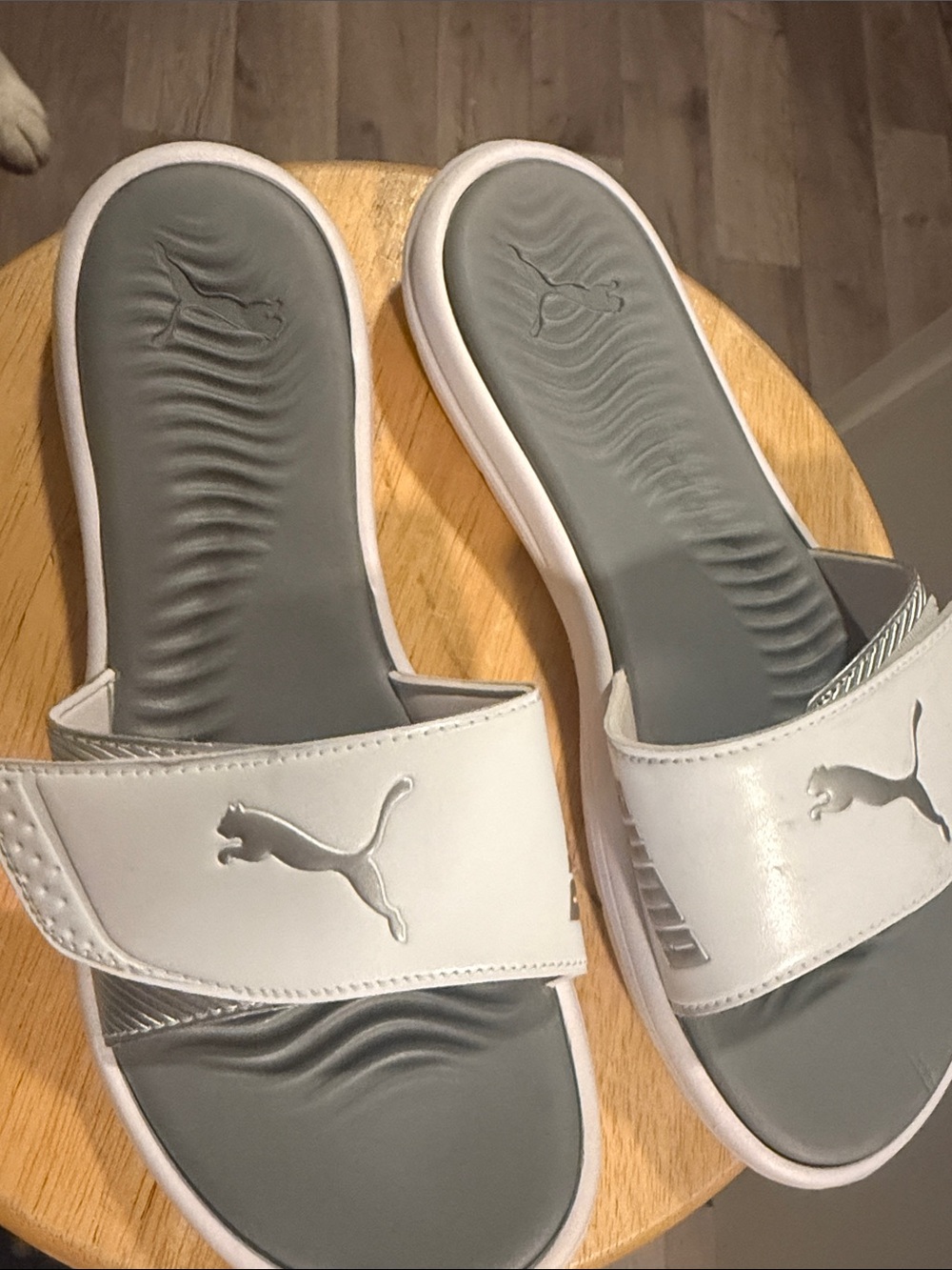 Puma White and Gray Slide Sandals